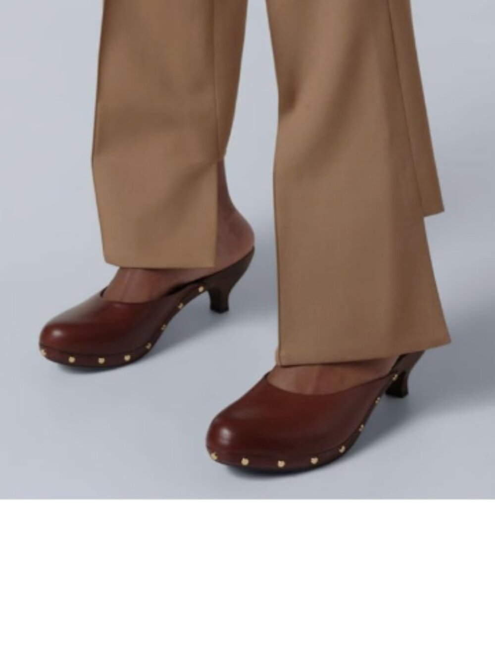 FSJ Burgundy Retro Round Closed Toe Mules Wooden Kitten Heel Studded Sandals